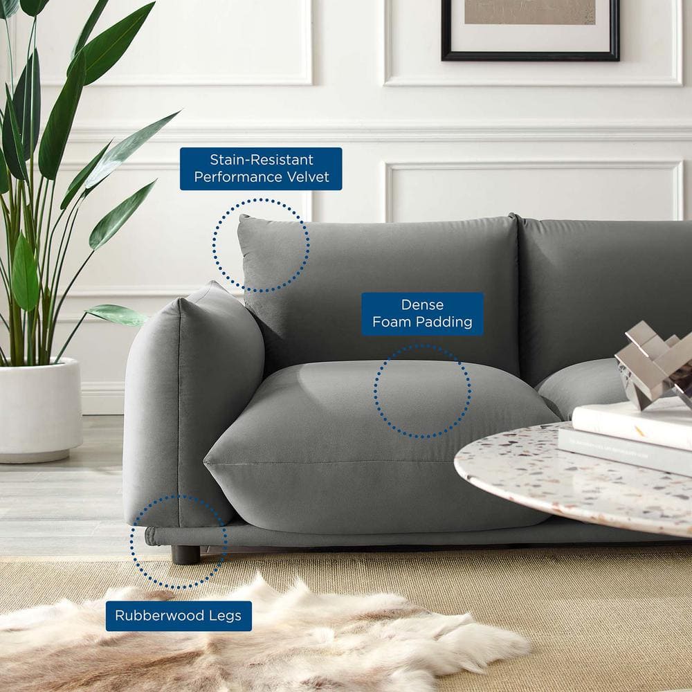 Cozy Gray Velvet 74" Loveseat with Solid Wood Frame