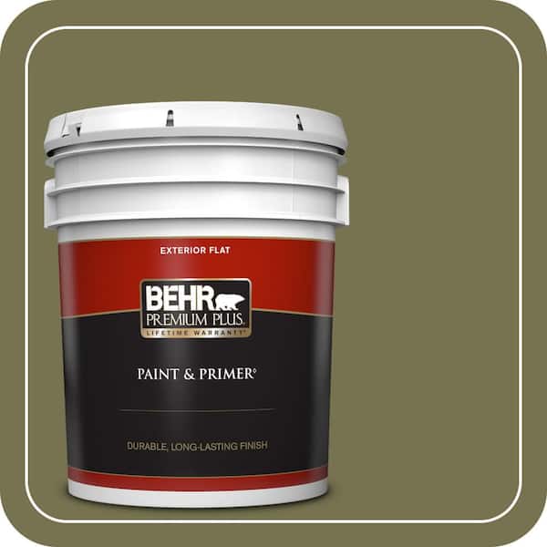 BEHR PREMIUM PLUS 5 gal. #S350-6 Truly Olive Flat Exterior Paint & Primer