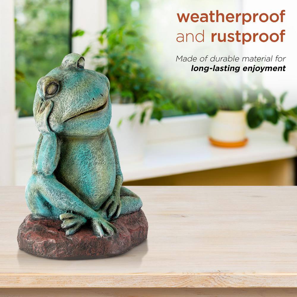 15" Green Magnesium Oxide Pensive Frog Lawn Decoration