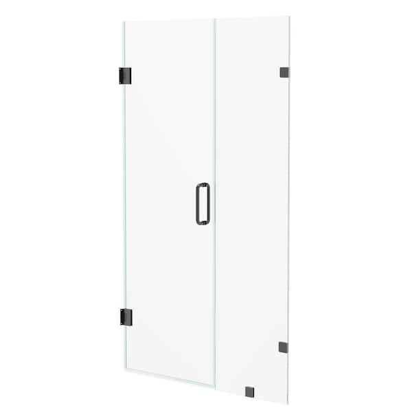 Kobiworks Nirvana 35.5 in. W x 76 in. H Frameless Pivot Hinged Shower Door in Matte Black with 3/8 in. Clear Glass