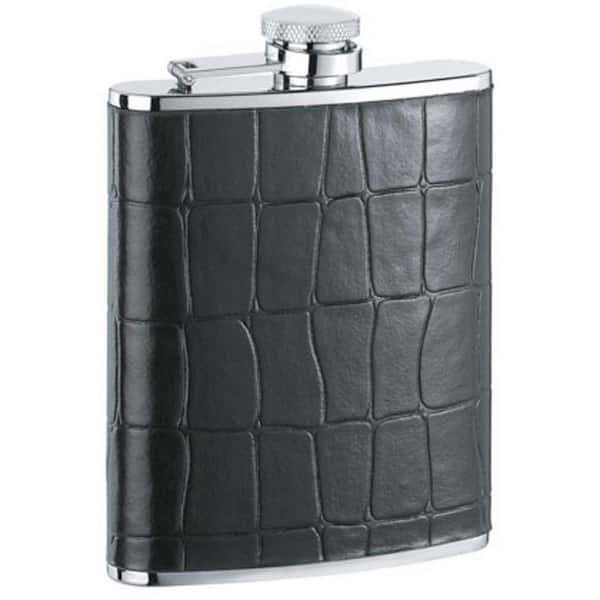 Visol Beau Monde Black Crocodile Leather Hip Flask VF1152 The