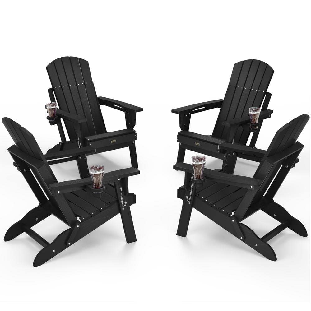 Black HDPE Outdoor Folding Plastic Adirondack Chair with Cupholder(4-Pack) price history on PriceWatchPro