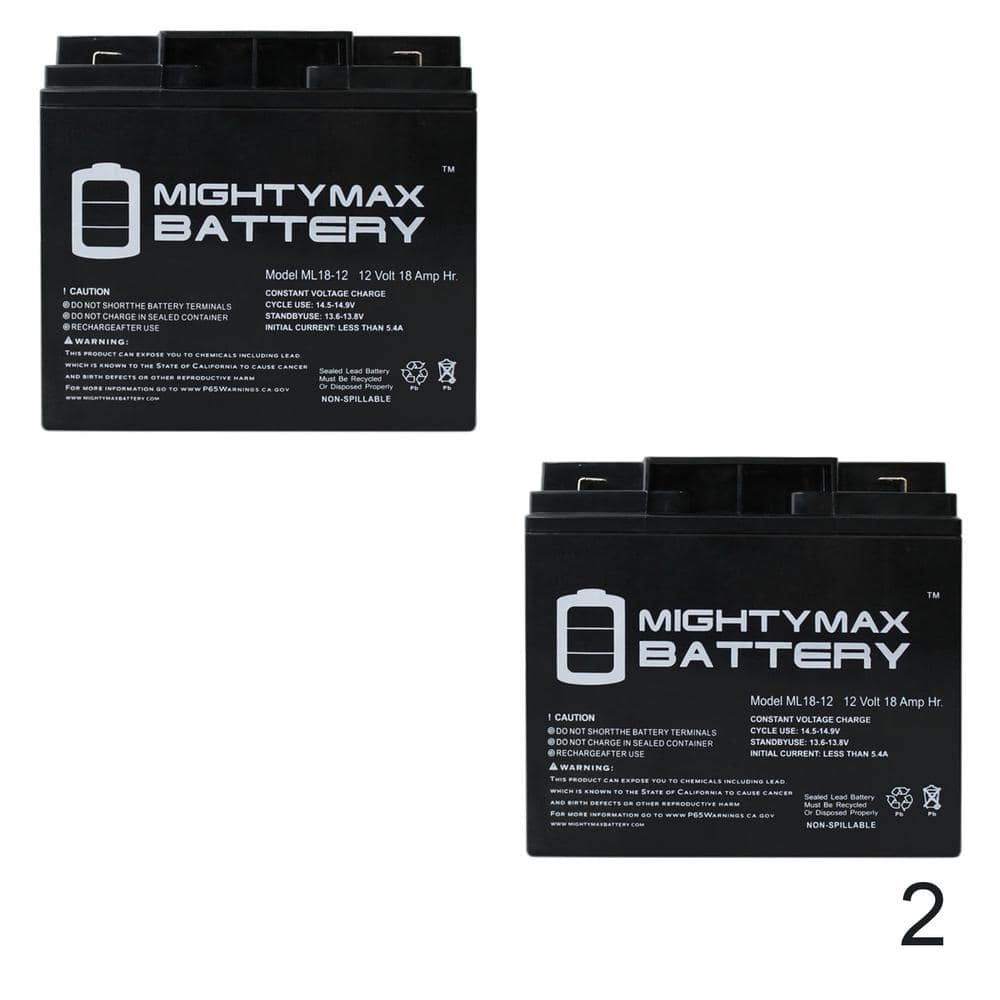 MIGHTY MAX BATTERY 12-Volt 18 Ah SLA (Sealed Lead Acid) AGM Type F2  Terminal Medical Mobility Replacement Battery (2-Pack) ML18-12F2MP2 - The Home  Depot