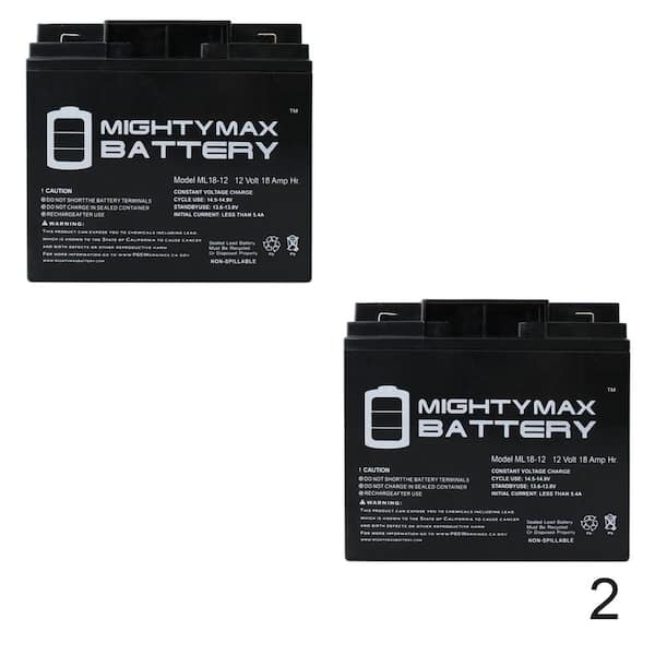 Mighty Max Battery 12-Volt 18 Ah SLA (SEALED Lead Acid) AGM Type F2 Terminal Medical Mobility Replacement Battery (2-Pack)