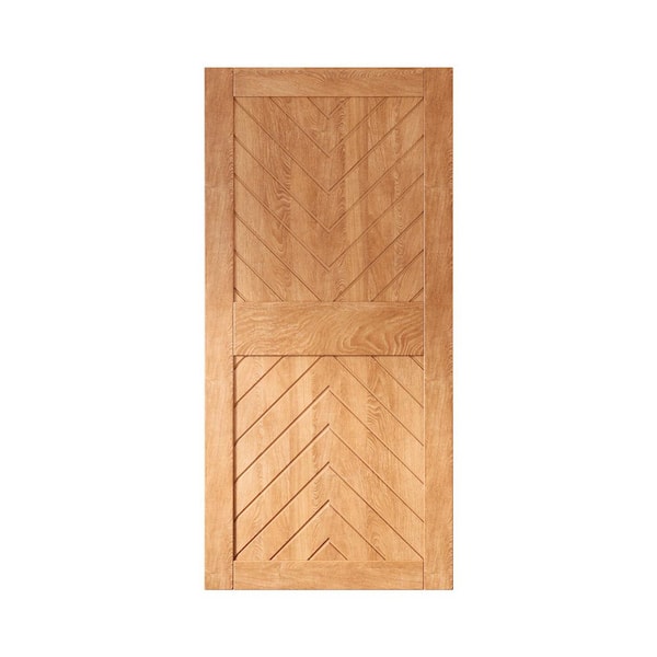 JT4 40 in. x 84 in. C-Panel Solid Core Early American Fishbone Design Pine Wood Interior Sliding Barn Door Slab