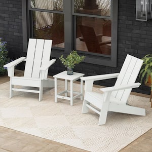Grant Park Plastic Outdoor Patio White Adirondack Chairs Set (3-Piece)
