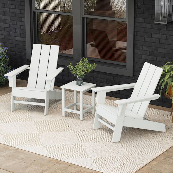 Grant Park Plastic Outdoor Patio White Adirondack Chairs Set (3-Piece)
