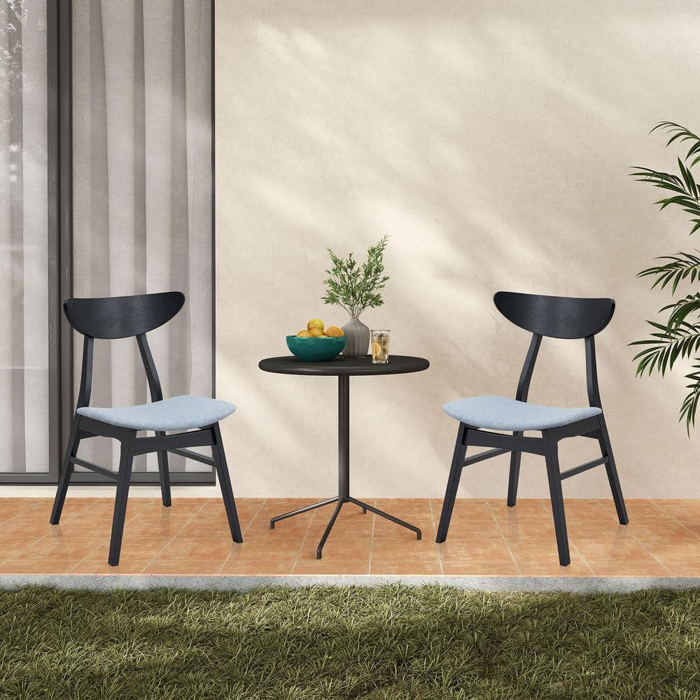 2-Piece Black Wood Dining Chairs, Soft Upholstered Kitchen Side Chair, Kitc