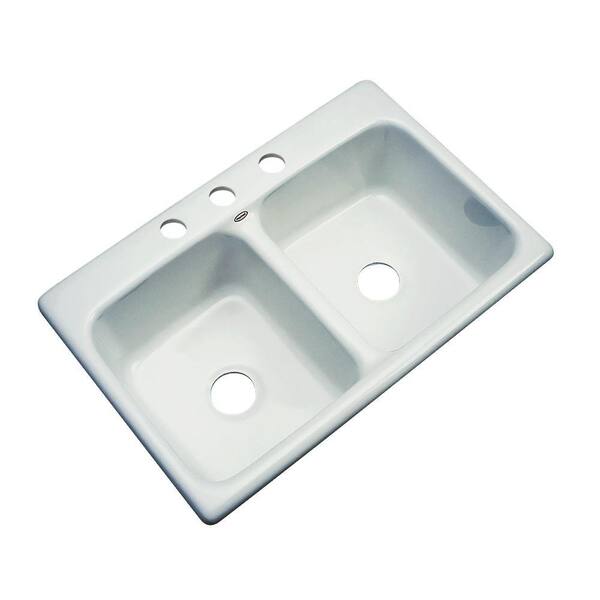 Thermocast Newport Drop-in Acrylic 33x22x9 in. 3-Hole Double Bowl Kitchen Sink in Ice Grey