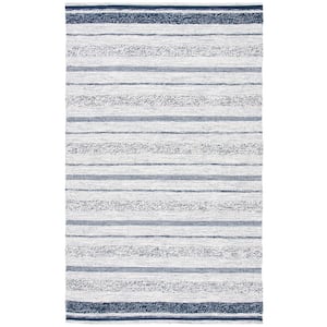 Striped Kilim Ivory Navy Doormat 3 ft. x 5 ft. Striped Area Rug