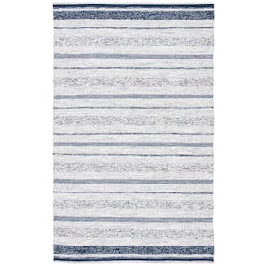 Striped Kilim Ivory Navy 5 ft. x 8 ft. Striped Area Rug