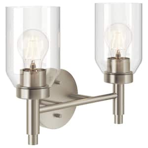 Madden 14.25 in. 2-Light Brushed Nickel Modern Bathroom Vanity Light with Clear Glass