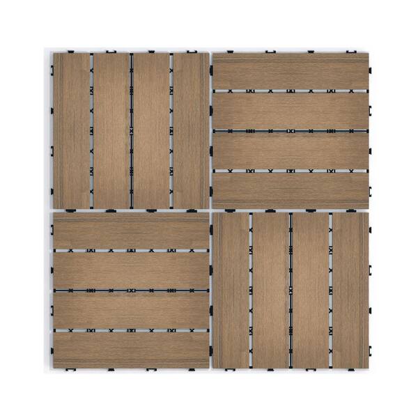 YOFE 1 ft. x 1 ft. DIY Outdoor Composite Wood-Plastic Interlocking Deck Tiles, Garage Floor Tiles in Oak Brown(11 Per Case)