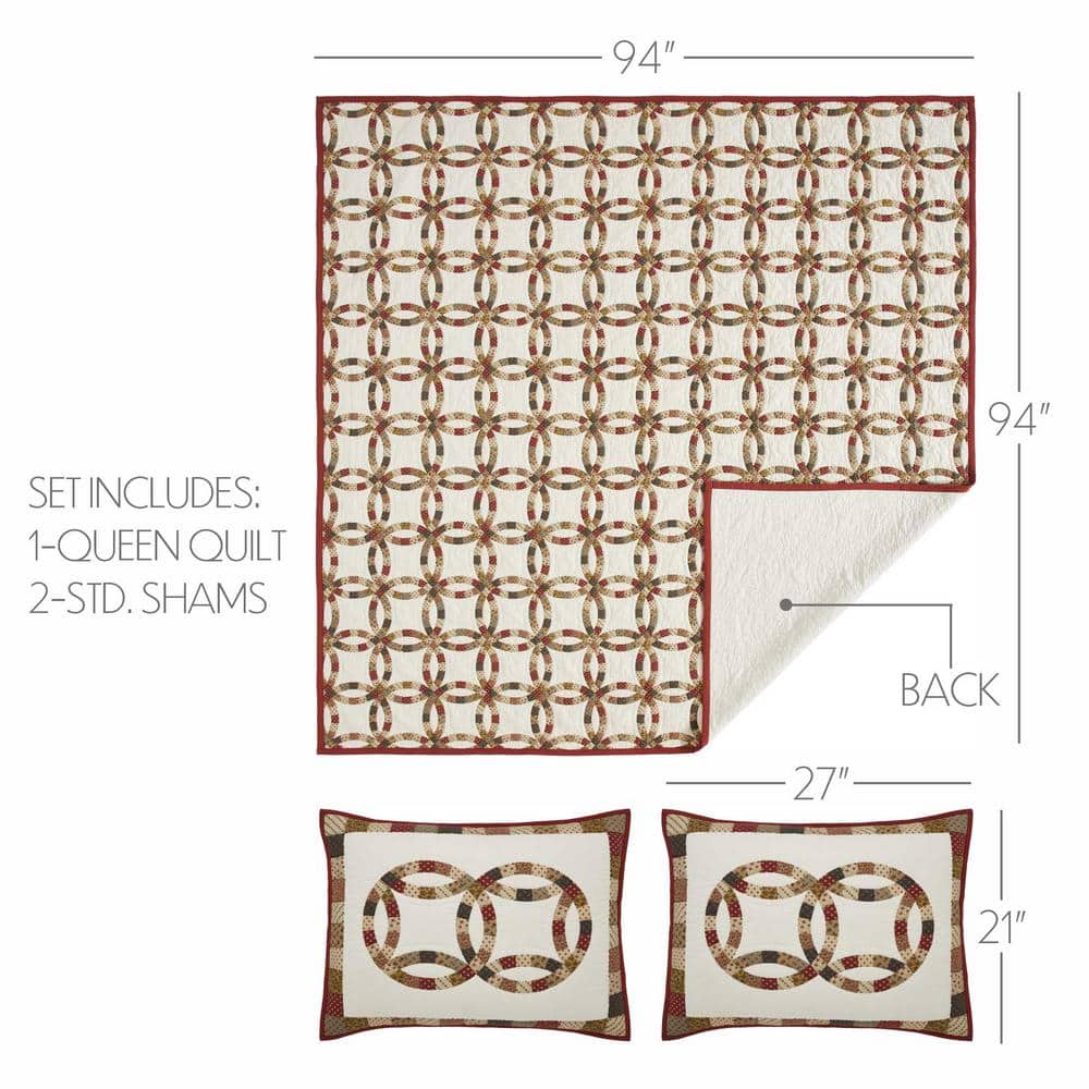 Queen Size Red and Creme Cotton Reversible Quilt Set