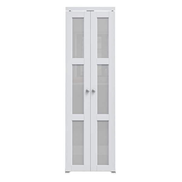 ARK DESIGN 24 in. x 80 in. 3-Lite Tempered Frosted Glass Solid Core White Finished Glass Pivot Bifold Door with 2-Types of Hardware