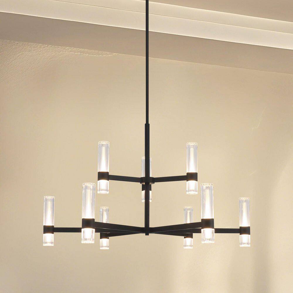 Ristretto 42-inch Round 18-light Matte Black LED Convertible Flush Mount with Clear Ribbed and White Acrylic Shades price history on PriceWatchPro