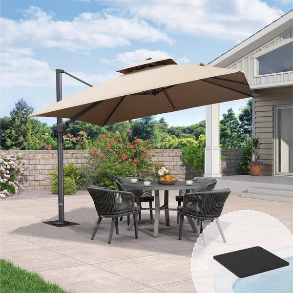 PURPLE LEAF 10 sq. ft. 2-Tier Aluminum Cantilever 360° Rotation Patio Umbrella with Base Plate, Beige