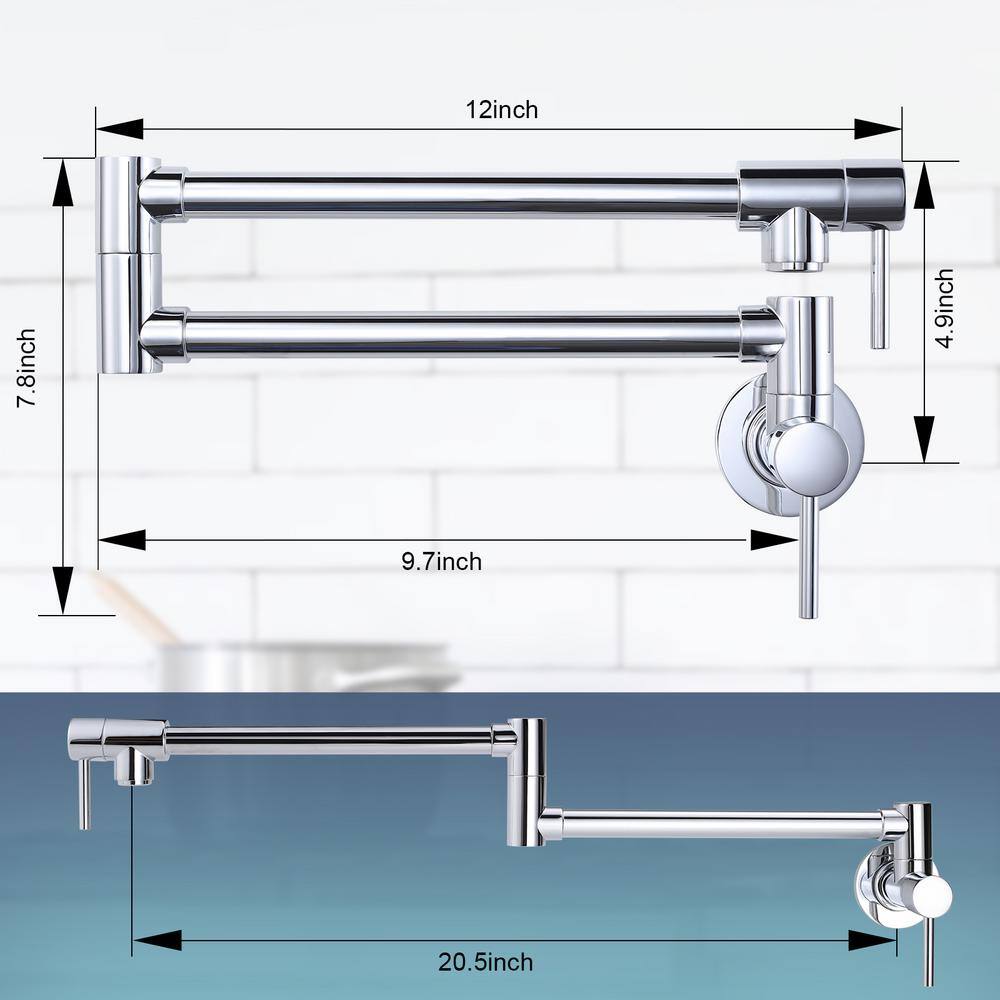 Chrome Wall Mount Double Handle Pot Filler Faucet