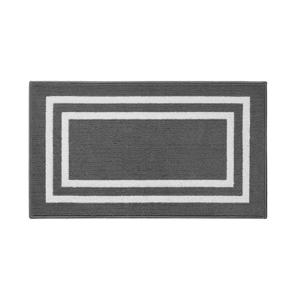 Machine Washable Non-Skid Dark Gray/White  2.2 ft. x 4 ft. All Loop Tufted Area Rug