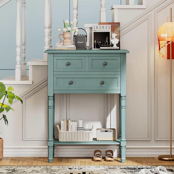 Polibi 23.7 in. Light Blue Rectangle Wood Console Table with 3