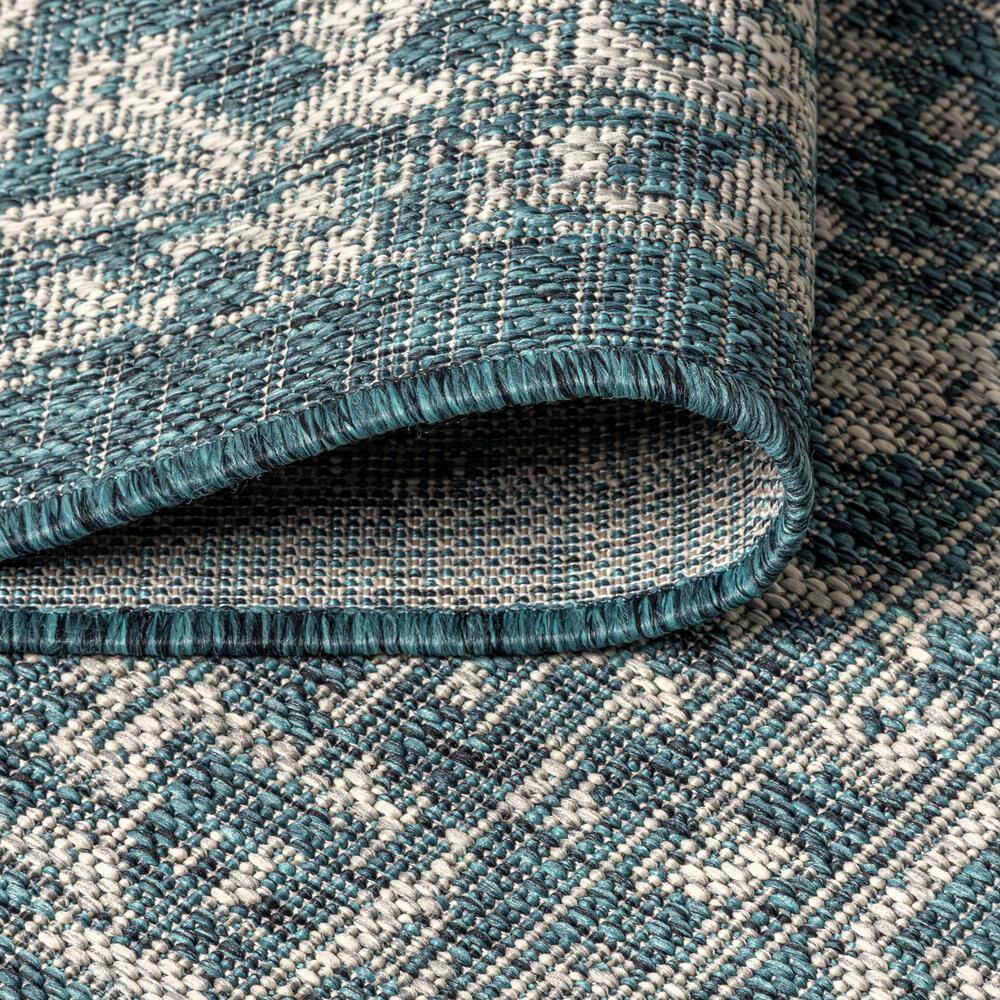 Teal and Gray Synthetic Medallion Runner Rug, 2'-2" x 8'