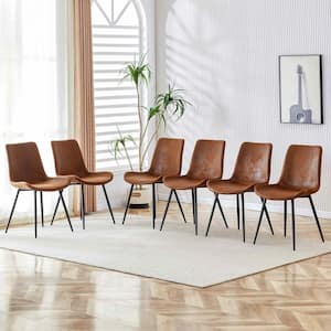 Modern Brown Suede Seat Dining Chairs Set of 6 for Kitchen, Living, Dining Room