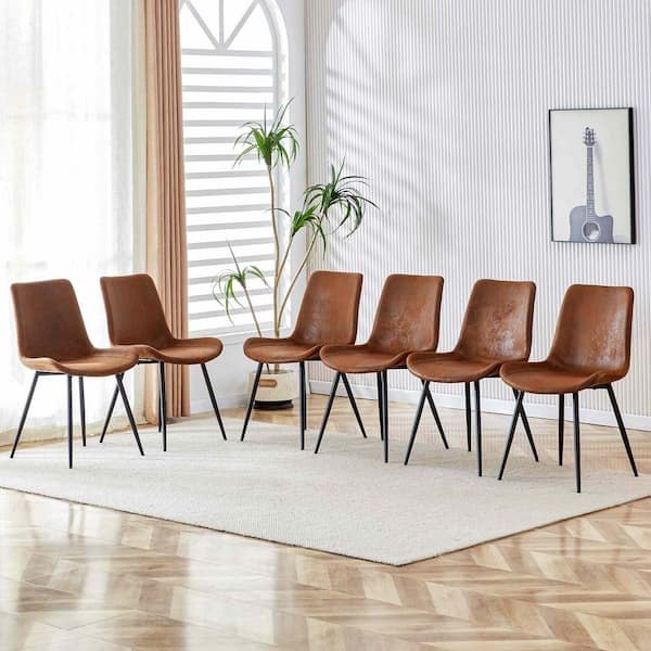 Polibi Modern Brown Suede Seat Dining Chairs Set of 6 for Kitchen, Living, Dining Room