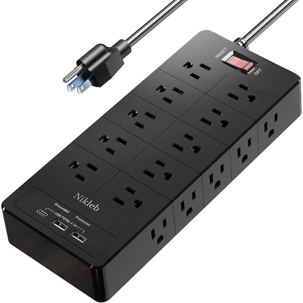 Unbranded 6 ft.. Heavy Duty Surge Protector Power Strip Extension Cord with 20 AC Outlets, 2-USB Ports and 1 USB-C for Home, Black
