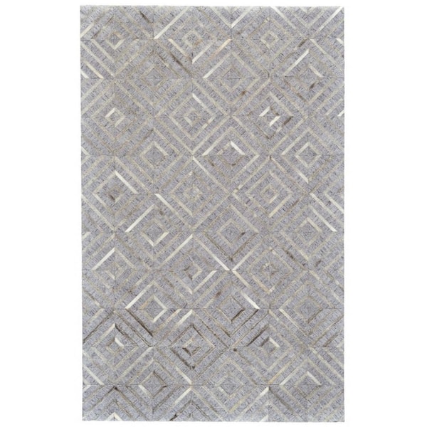 HomeRoots 2 ft. x 8 ft. Gray, Ivory Geometric Area Rug