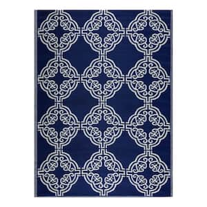 Marrakech Navy Creme 5 ft. x 7 ft. Reversible Recycled Plastic Indoor/Outdoor Area Rug-Floor Mat