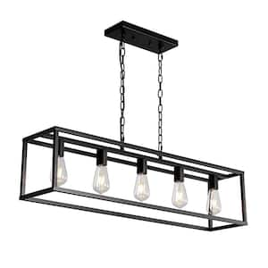 5-Light Matte Black Farmhouse Kitchen Island Lighting, Modern Rectangular Chandeliers for Dining room Foyer