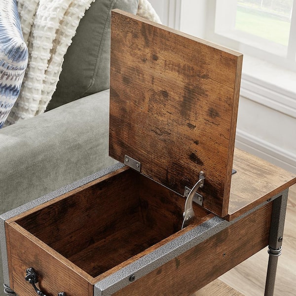 Side Table with USB Ports, Brown Side Table with Rectangle Box, Nightstand with Charging Station19.6"D x 23.6"H x 11.8"W