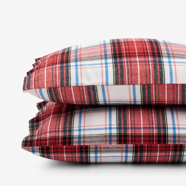 The Company Store Legends Hotel Washington Plaid Yarn-Dyed Velvet Red Multicolored Cotton Flannel Standard Pillowcase (Set of 2)
