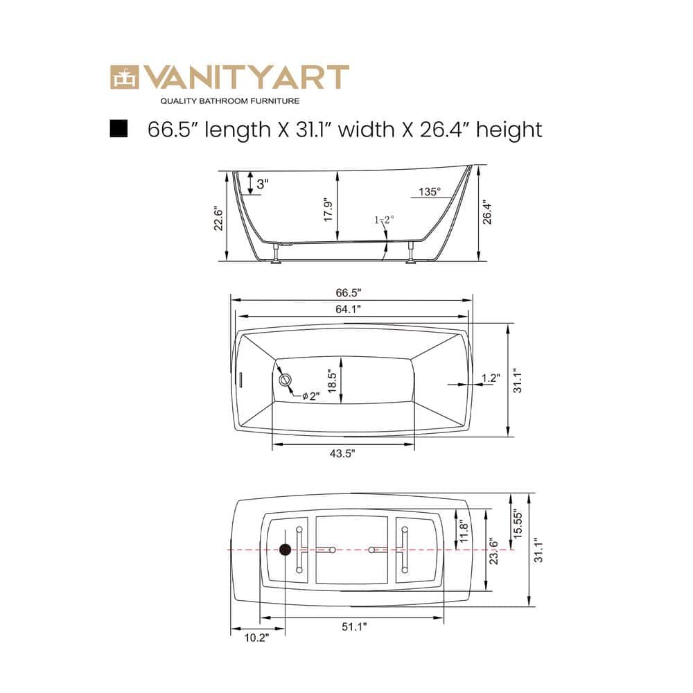 Pure White 67" Acrylic Freestanding Bathtub