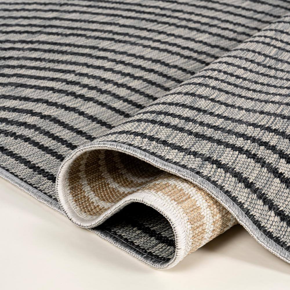 Zephyr Black and Cream Synthetic Stripe Reversible Rug 3' x 5'
