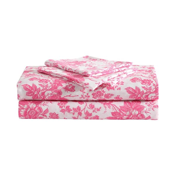BETSEY JOHNSON Betseys Toile Hot Pink 3-Piece Microfiber Twin Sheet Set