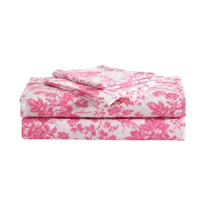 Betseys Toile Hot Pink 4-Piece Microfiber King Sheet Set