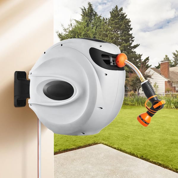 Retractable Hose Reel Features a 5/8 in. Dia x 65 ft. Garden Water Hose, Equipped with a 180° Swivel Bracket