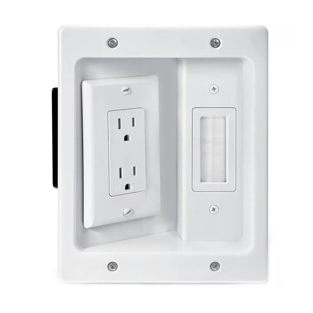 Recessed Dual Outlet Power Cable Management Wall Media Box Low Voltage Wires Hider Kit White 1 Kit price history on PriceWatchPro