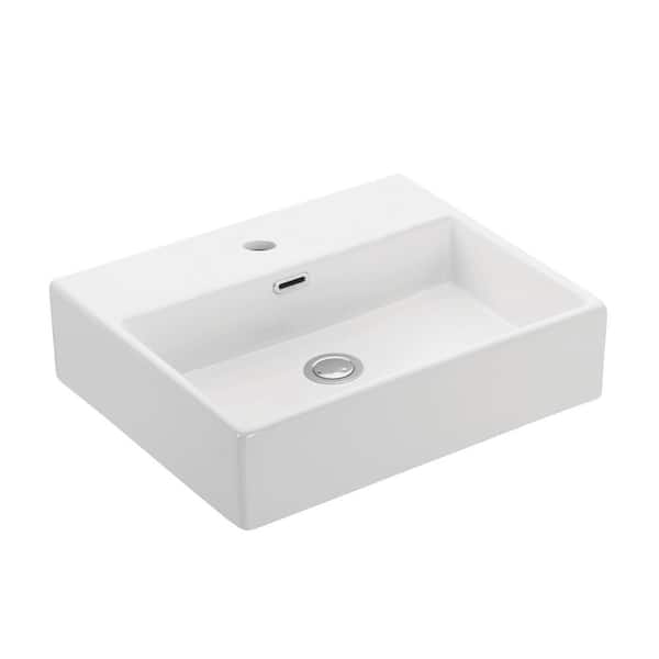 WS Bath Collections Quattro 50 Wall Mount / Vessel Bathroom Sink in Ceramic White with 1 Faucet Hole