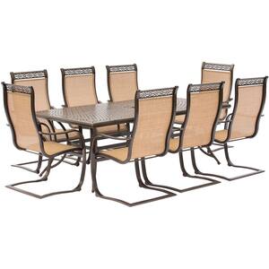 Manor 9-Piece Aluminum Rectangular Outdoor Dining Set with Spring Sling Chairs and Cast-Top Table