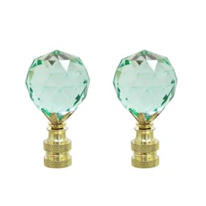 2-1/4 in. Light Blue Faceted Crystal Lamp Finial with Brass Plated Finish (2-Pack)