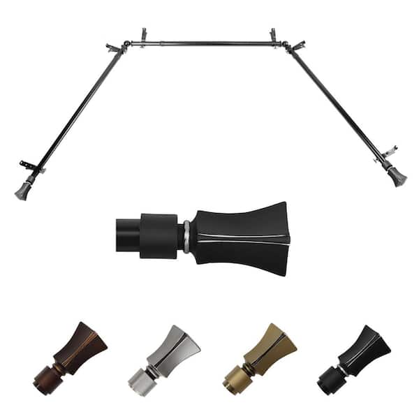 EMOH 13/16" Dia Adjustable 20"-36", 38"-72" Bay Window Curtain Rod with Ariana Finials in Black