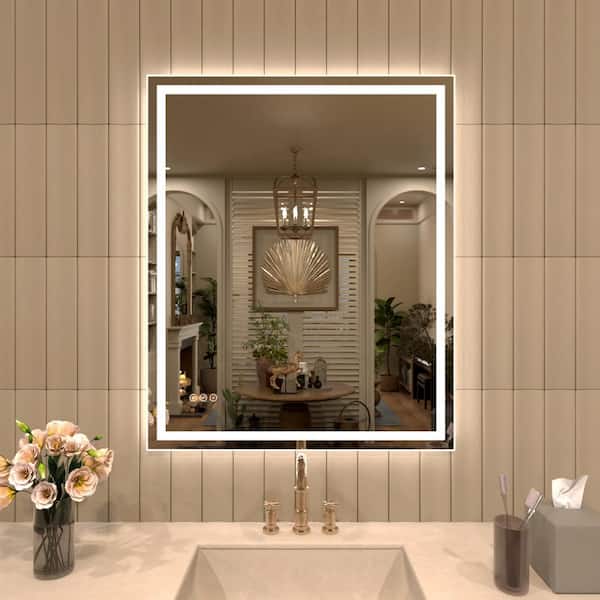 TaiMei TMMV 30 in. W. x 36 in. H Rectangular Frameless LED Light Anti-Fog Wall Bathroom Vanity Mirror in Polished Crystal