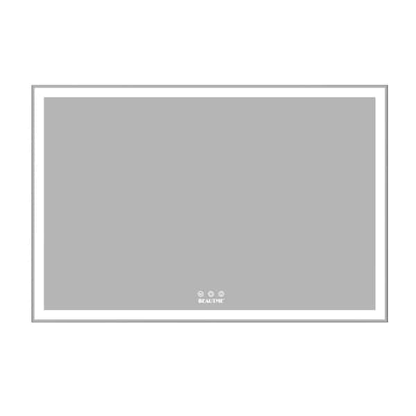 Aoibox 60 in. W x 40 in. H Large Rectangular Aluminum Framed Dimmable Wall Bathroom Vanity Mirror in Silver with 3-Color Modes