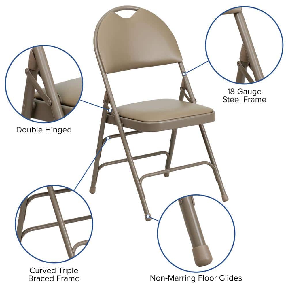 Executive Beige Vinyl High-Back Armless Chair with Metal Frame