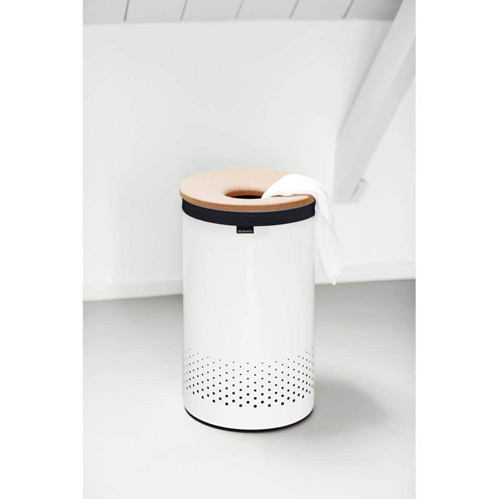 Large White Steel Laundry Hamper with Cork Lid