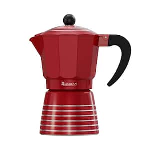 6 Cup, Red Aluminum Espresso Machine, Stovetop Espresso Coffee Maker with Stainless Steel Spoon and 2 Ceramic Cup