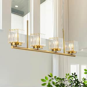 Orillia 4-Light Gold Modern Contemporary Kitchen Island Pendant Light Linear Chandelier with Crystal Shades