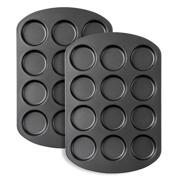12-Cup Muffin Top Pan Set of 2, 3 in. Nonstick Carbon Steel Bakeware for Muffins, Cupcakes, Cookies, Oven Safe to 450°F